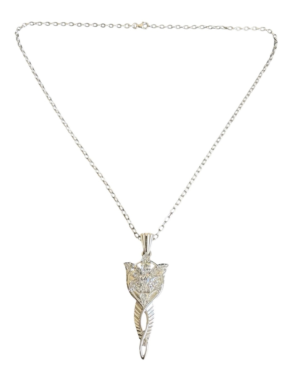Lord Of The Rings Arwen Evenstar Necklace Sterling Silver Chain CZ Pendant 21"